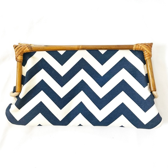 Navy and White Chevron Clutch with Bamboo Trim - Picture 1 of 3